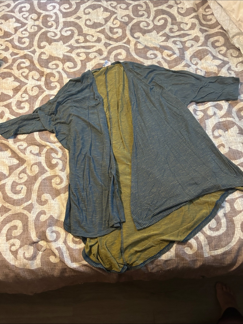 LuLaRoe Blue and Olive Green Open Front Cardigan